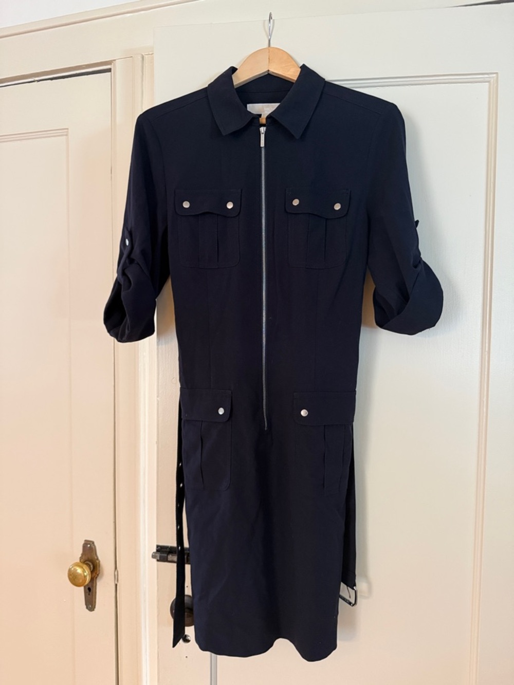 Michael Kors Navy Zip-Front Utility Midi Dress